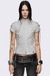 Sweet Ruin Striped Lace-Up Blouse