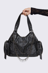 Abyss Black Faux Leather Shoulder Bag