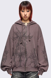 Enigmatic Brown Washed Zip Up Hoodie