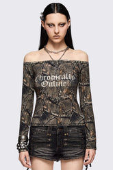Forest Tree Camo Off-Shoulder Top