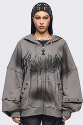 Heaven Grey Washed Zip Up Hoodie