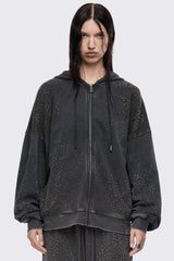Gleam Mud Wash Rhinestone Zip Up Hoodie