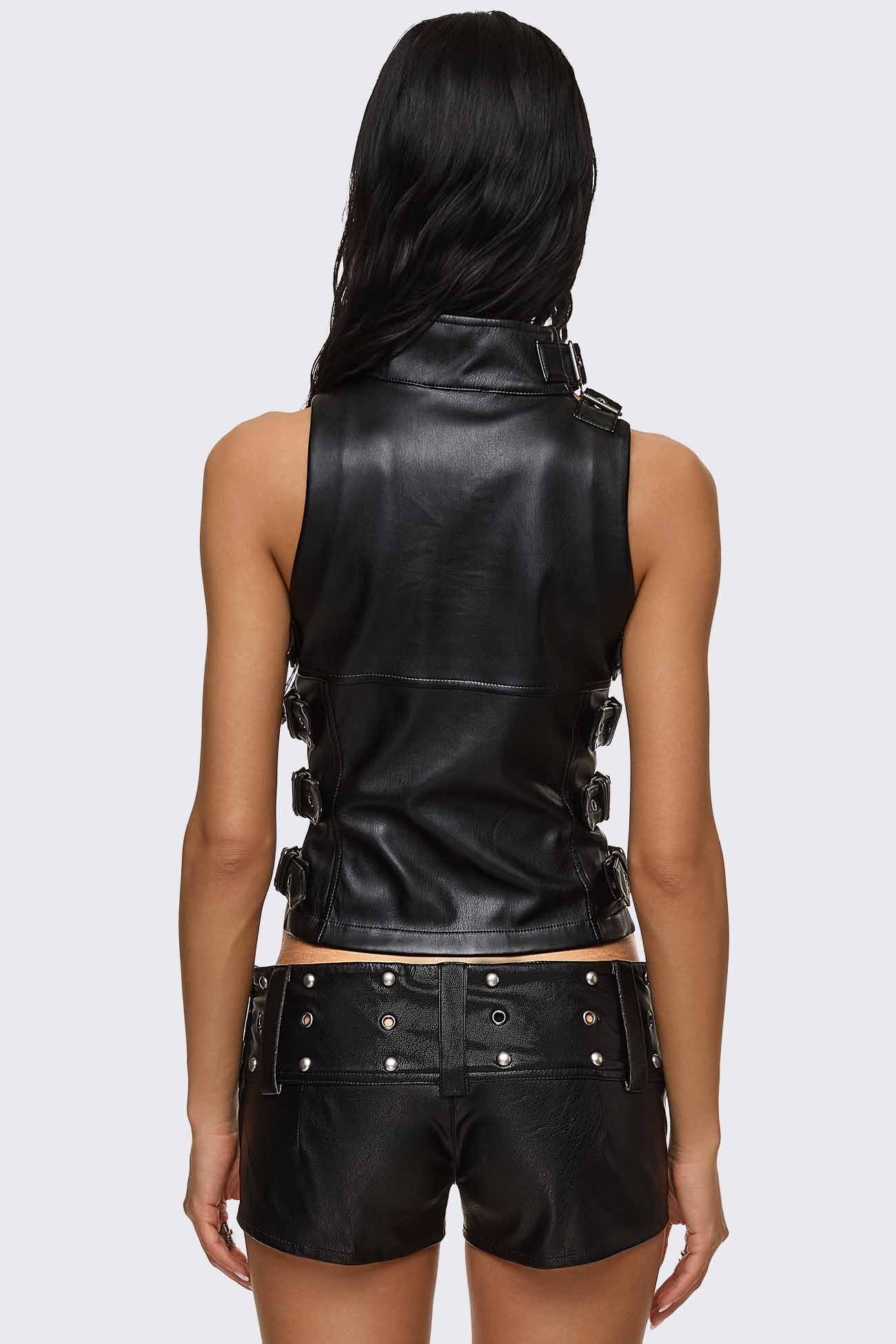 Omen Buckle Faux Leather Top