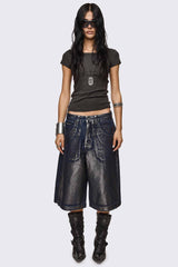 Metallic Coated Blue Denim Jorts