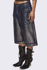 Metallic Coated Blue Denim Jorts