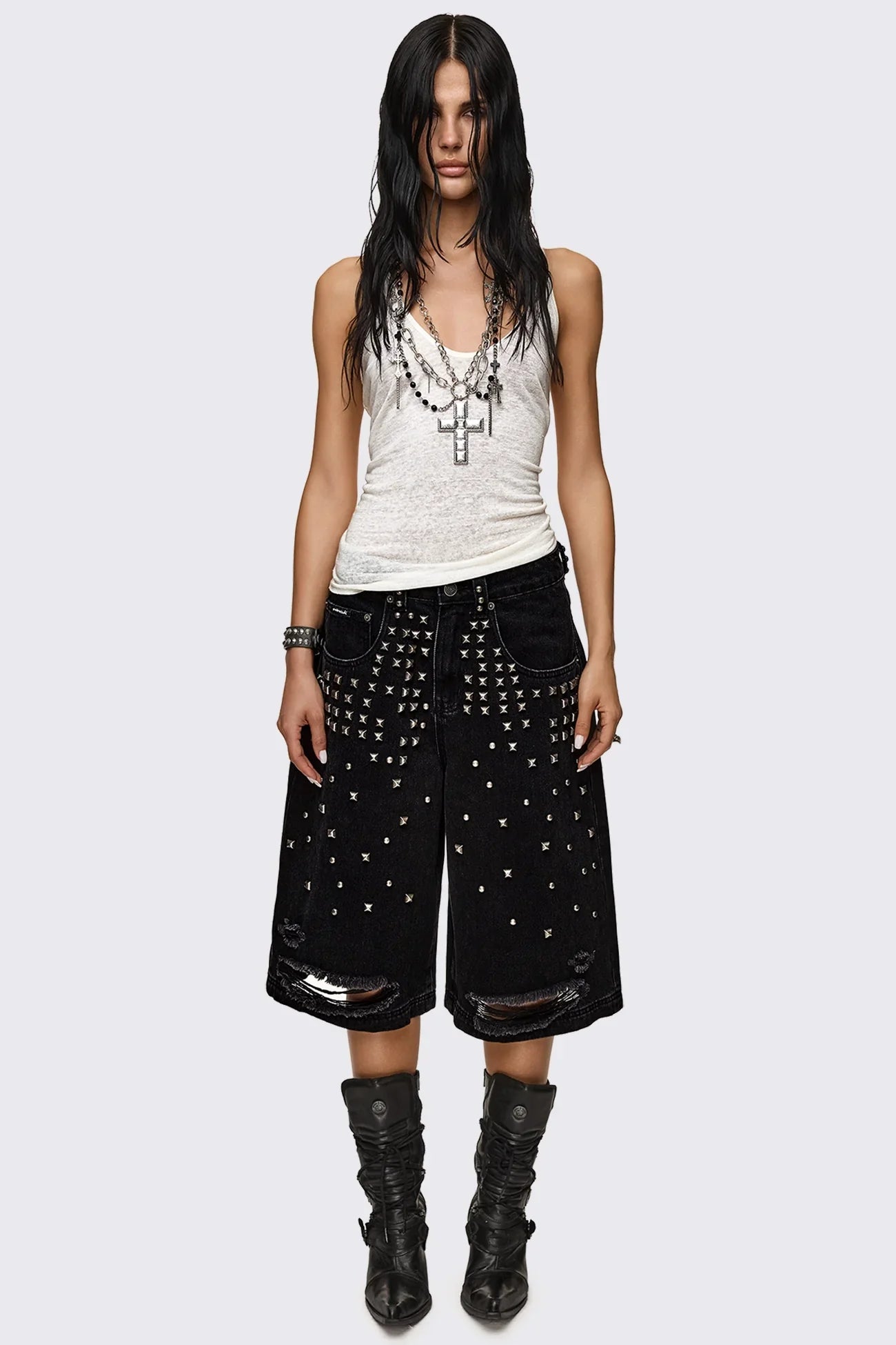 Brat Studded Distressed Jorts