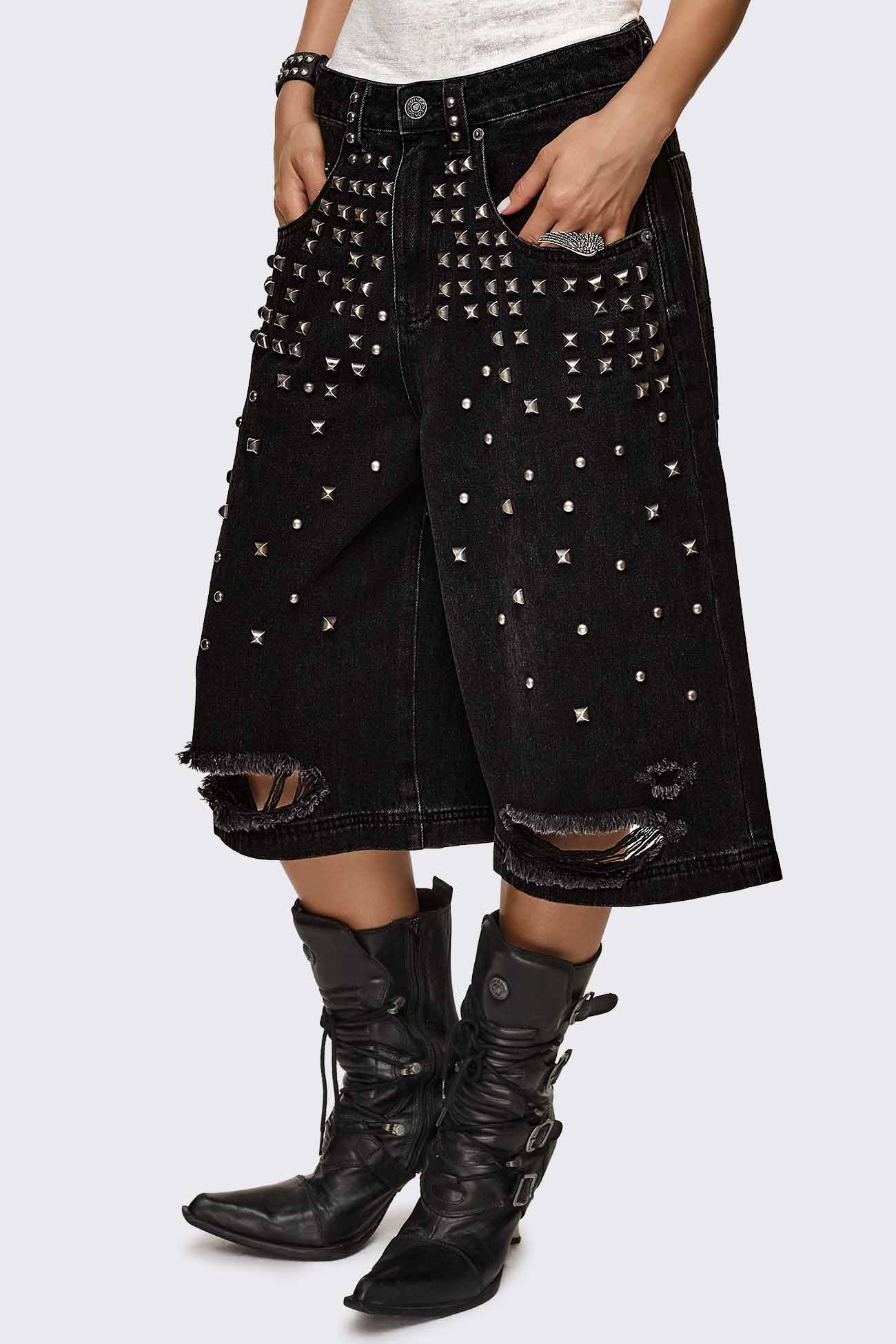 Brat Studded Distressed Jorts
