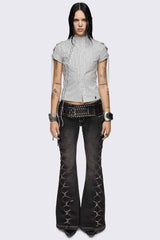 Sweet Ruin Striped Lace-Up Blouse