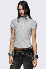 Sweet Ruin Striped Lace-Up Blouse