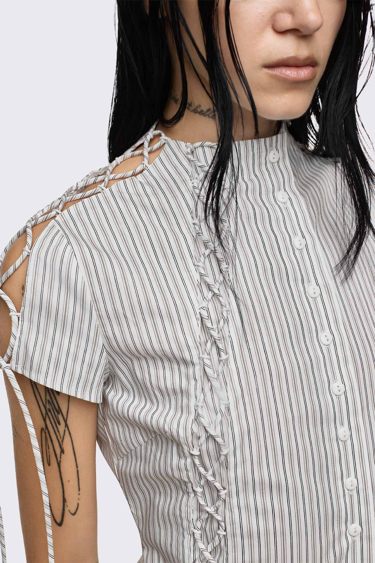 Sweet Ruin Striped Lace-Up Blouse