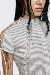 Sweet Ruin Striped Lace-Up Blouse