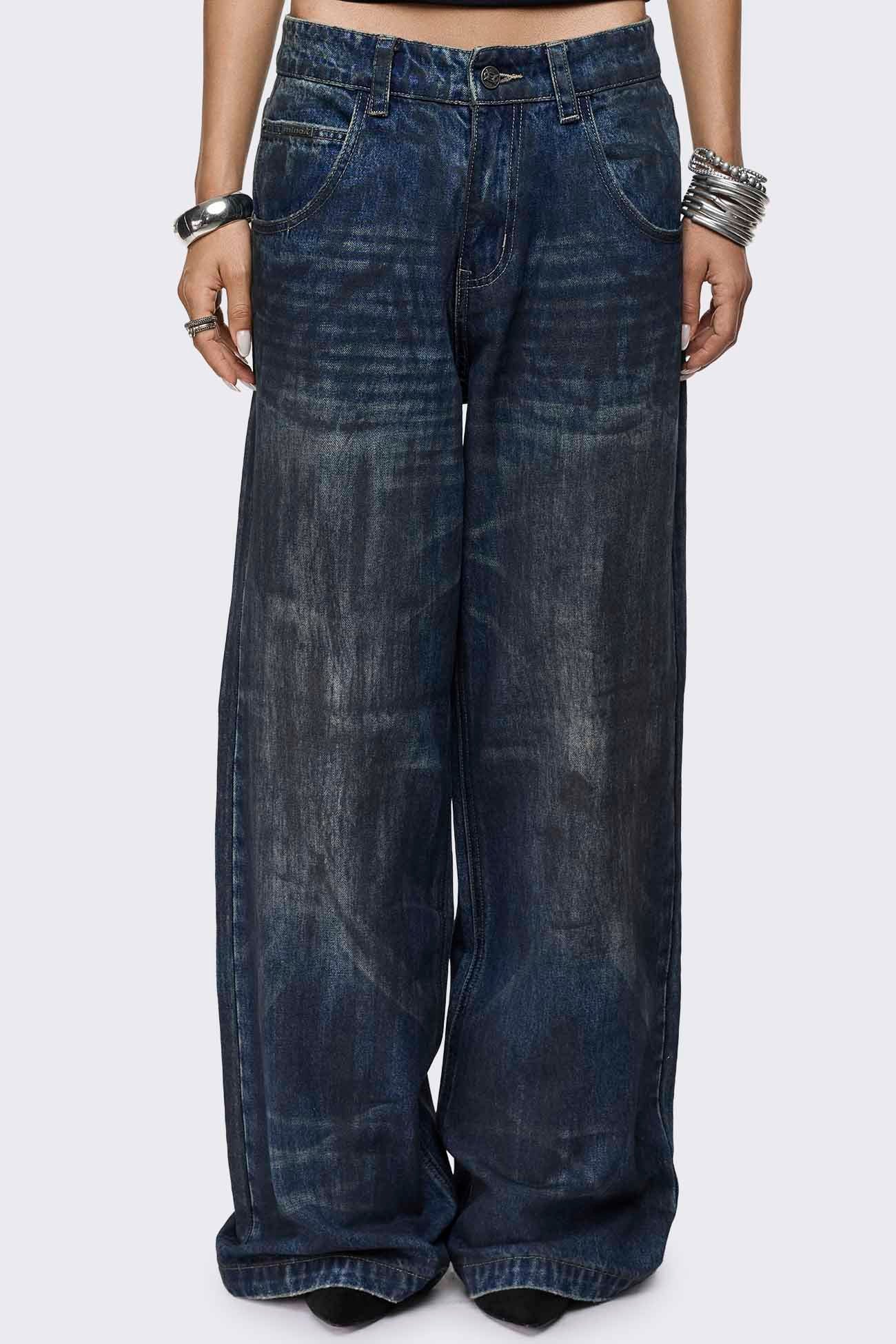 Rift Indigo Oil Straight Baggy Jeans