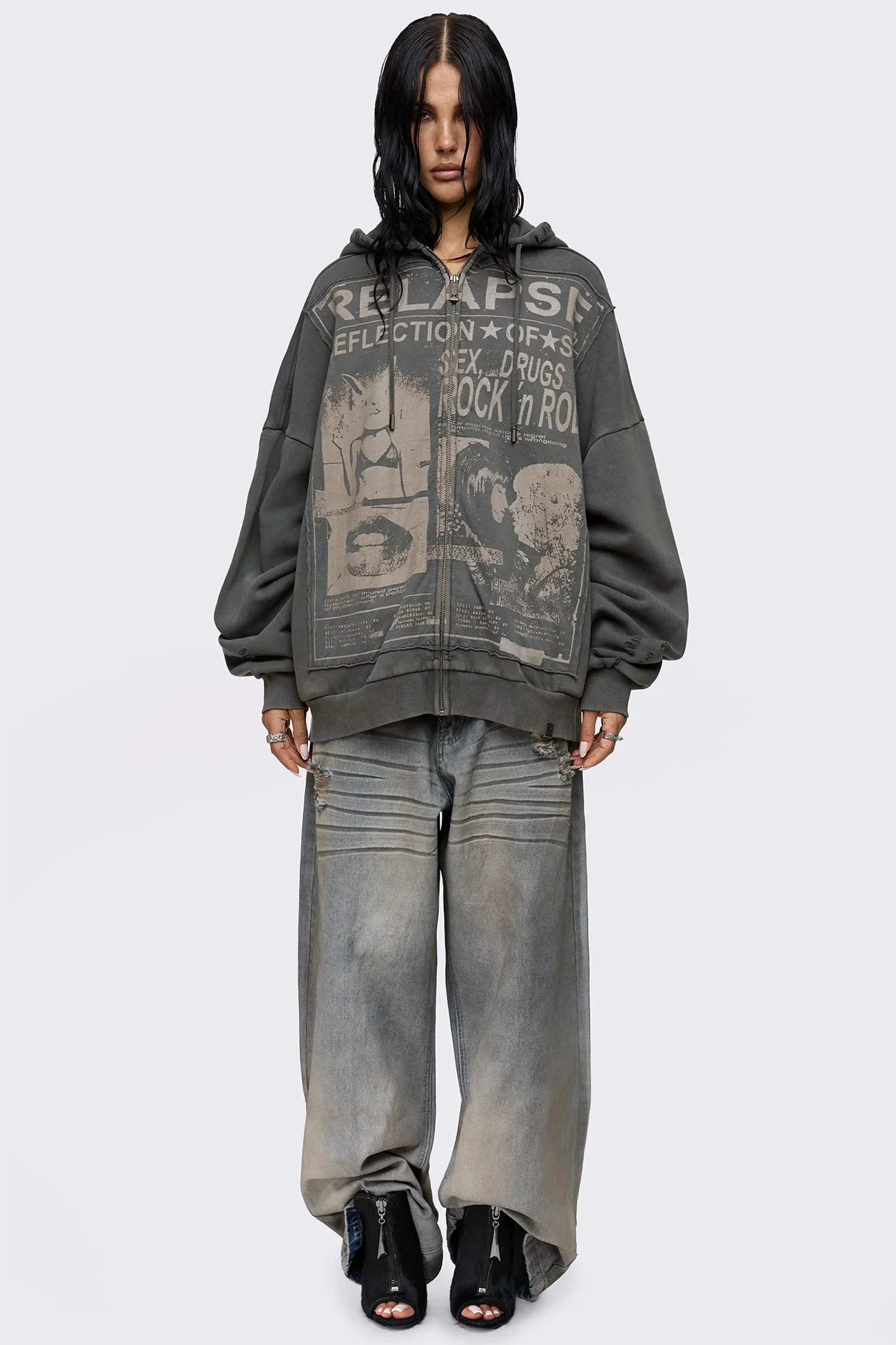 Relapse Washed Patch Graphic Zip Up Hoodie