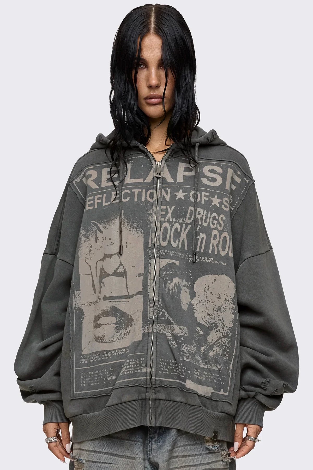 Relapse Washed Patch Graphic Zip Up Hoodie