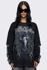 Angels Whisper Black Graphic Layered T-Shirt