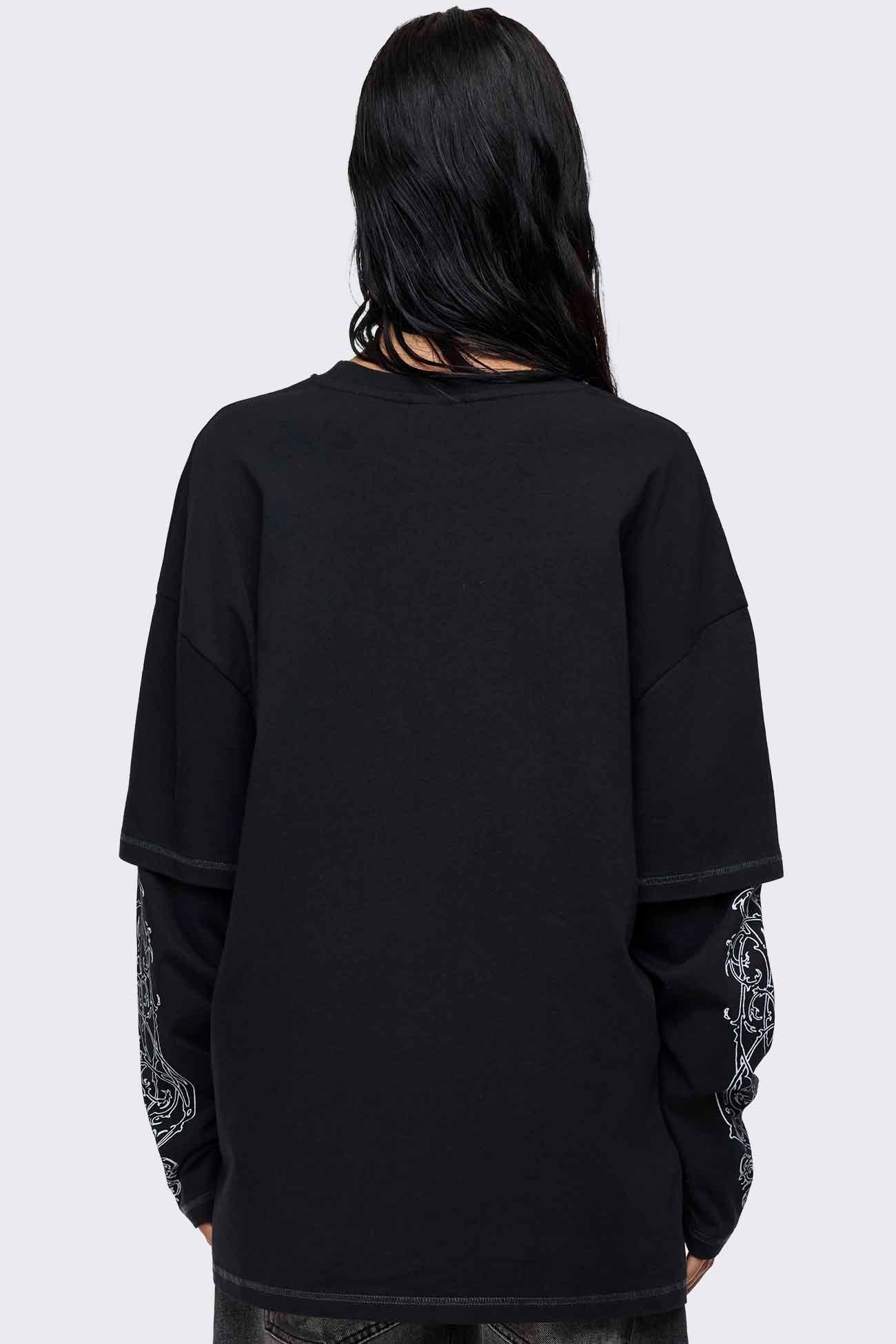 Angels Whisper Black Graphic Layered T-Shirt