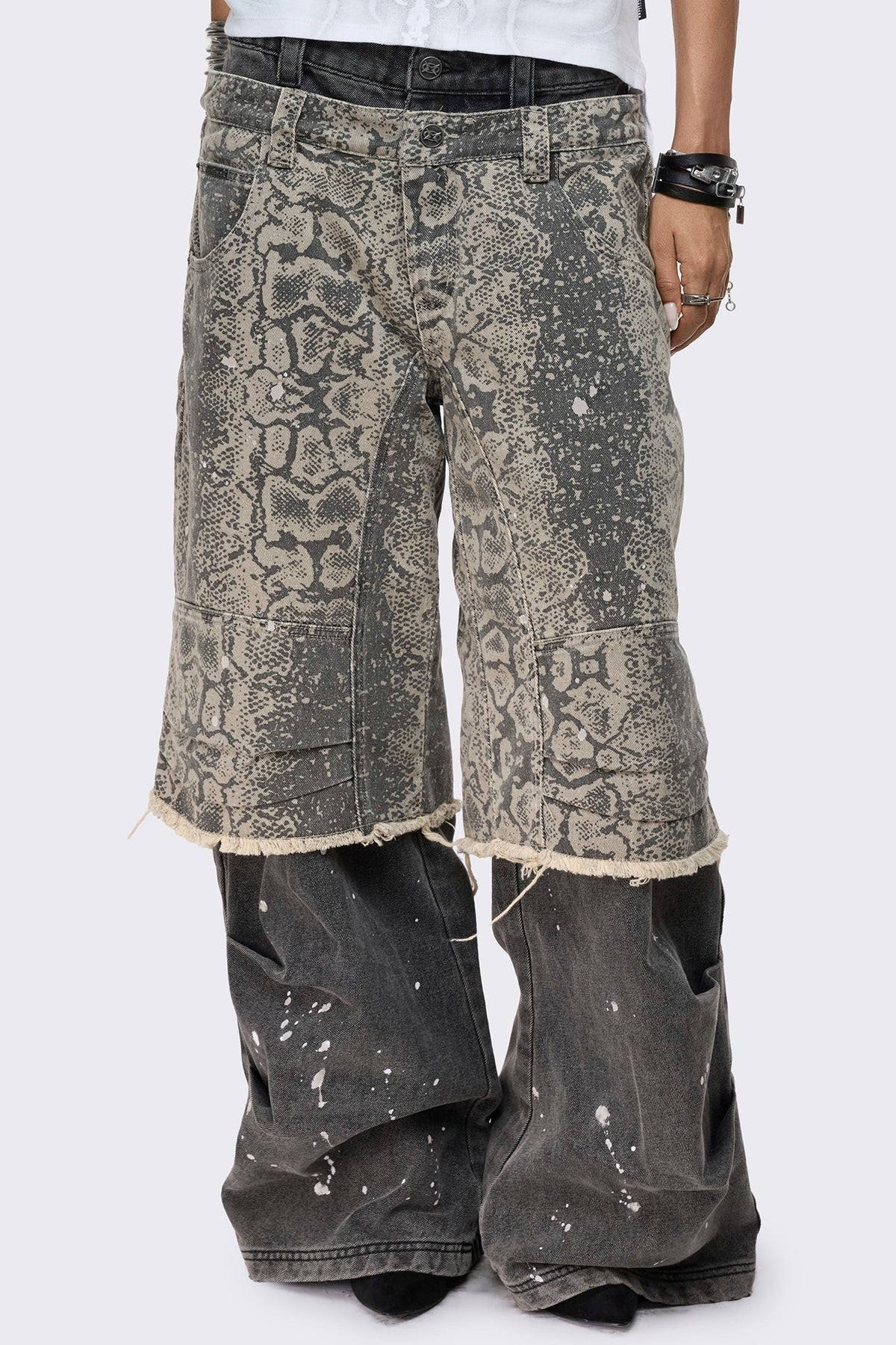 Rift Snake Layered Straight Baggy Jeans
