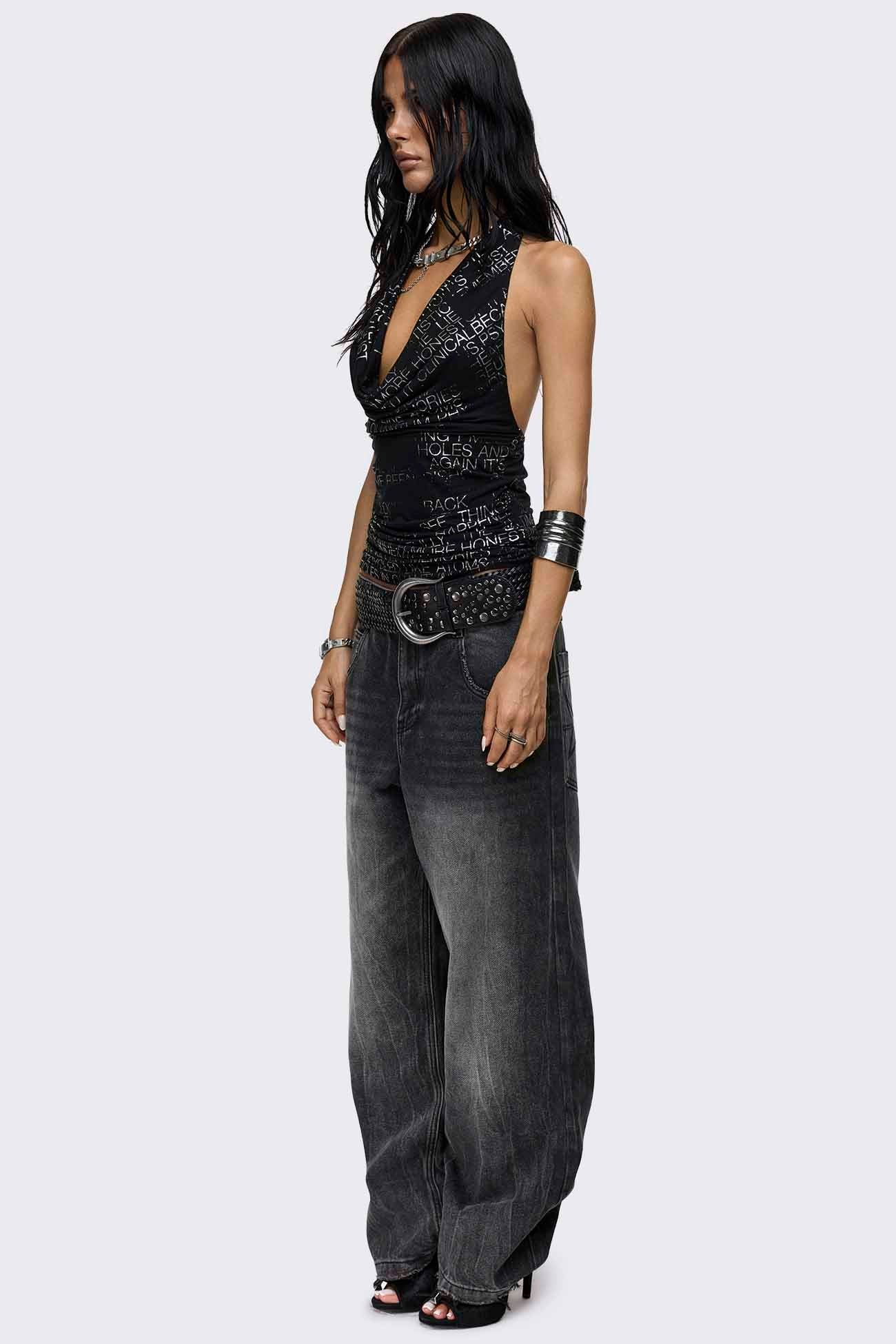 Rift Washed Grey Straight Baggy Jeans