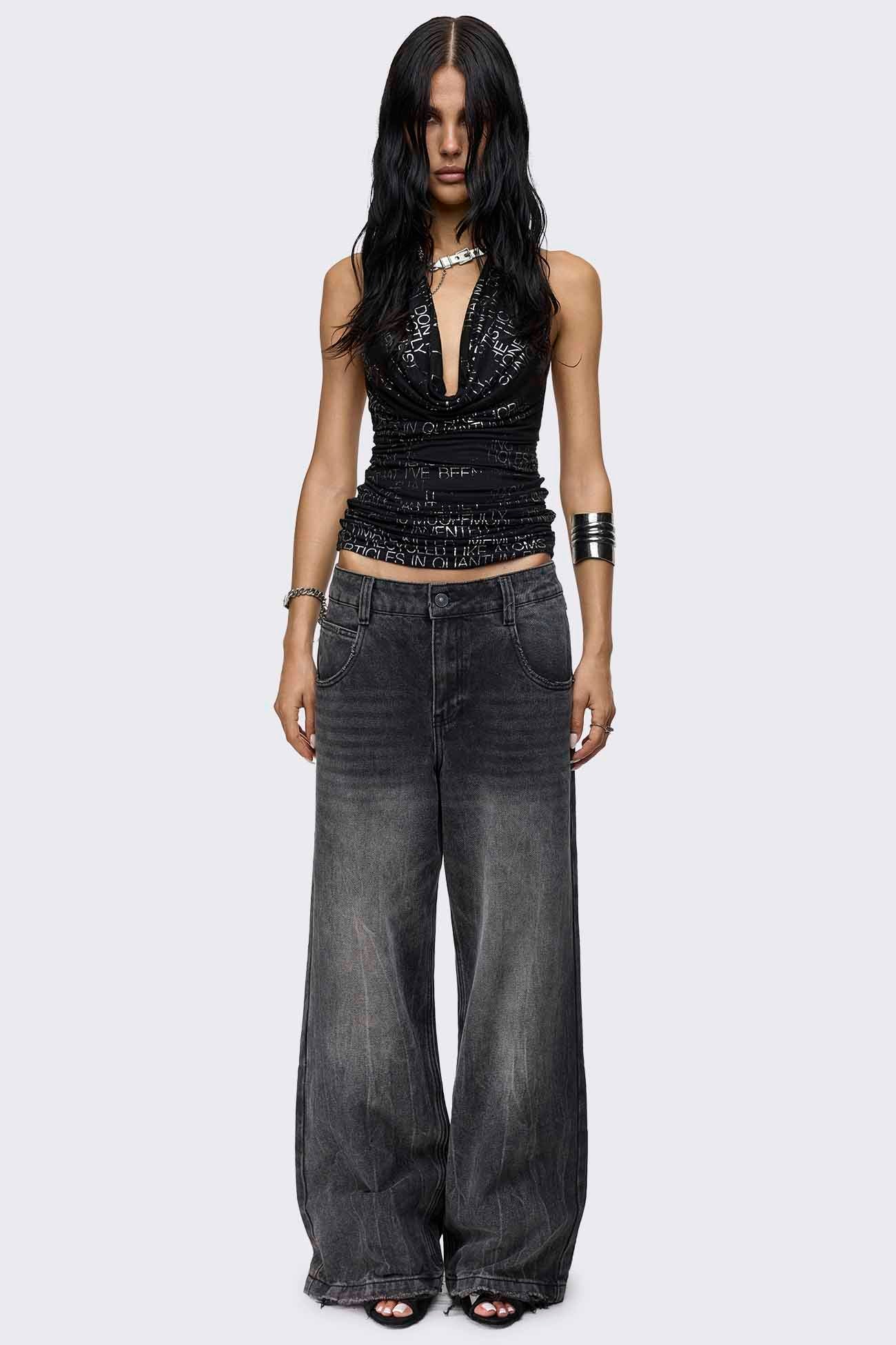 Rift Washed Grey Straight Baggy Jeans