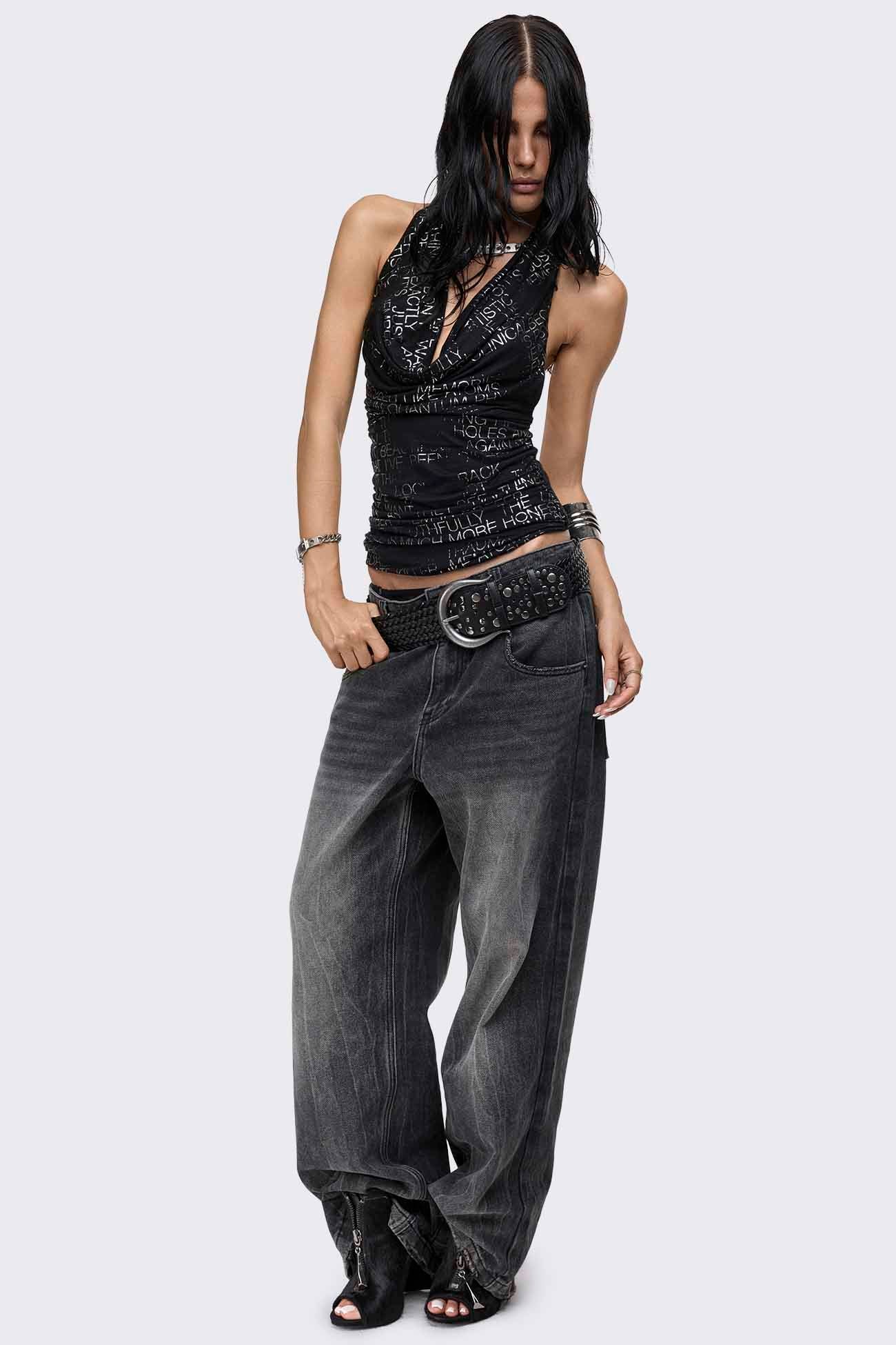 Rift Washed Grey Straight Baggy Jeans