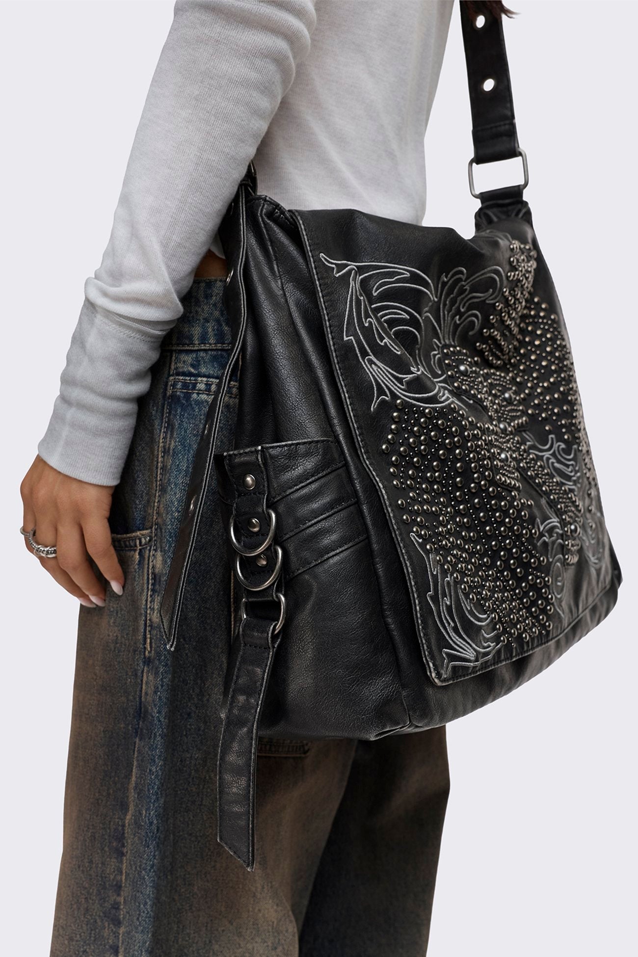 Ritual Washed Studded Messenger Bag