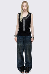 Phoenix Black Studded Cowl Hood Vest Top