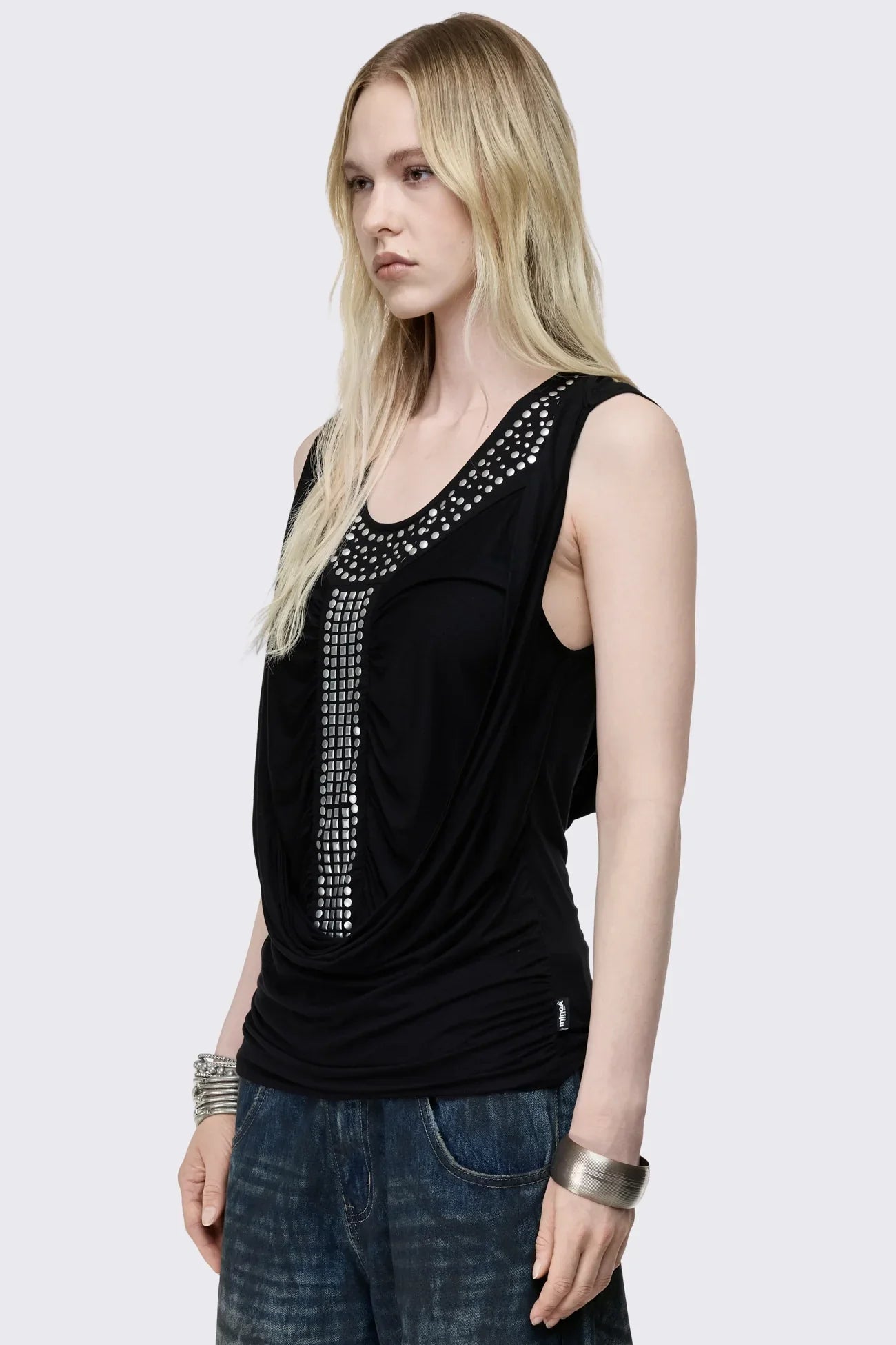 Phoenix Black Studded Cowl Hood Vest Top