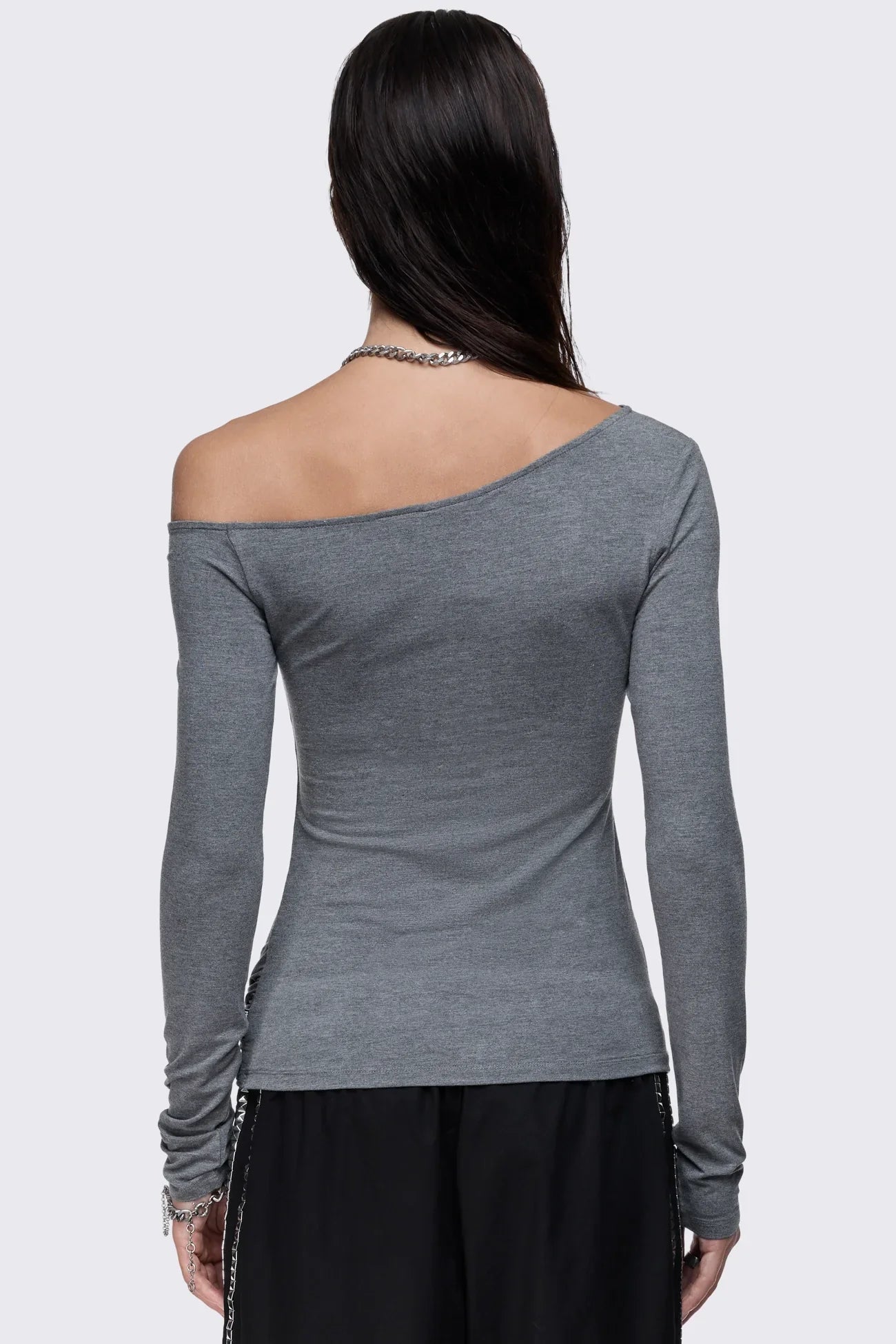 Lustre Grey Graphic Off Shoulder Top
