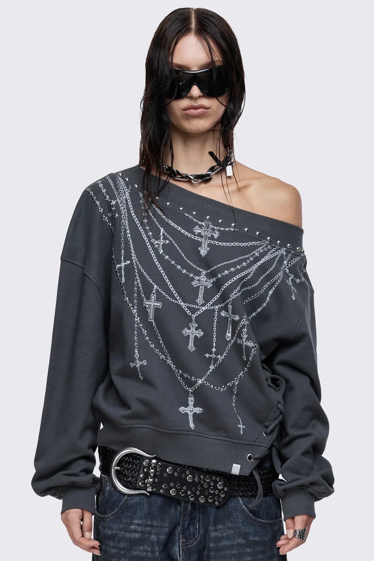 Requiem Graphic Off Shoulder Sweatshirt