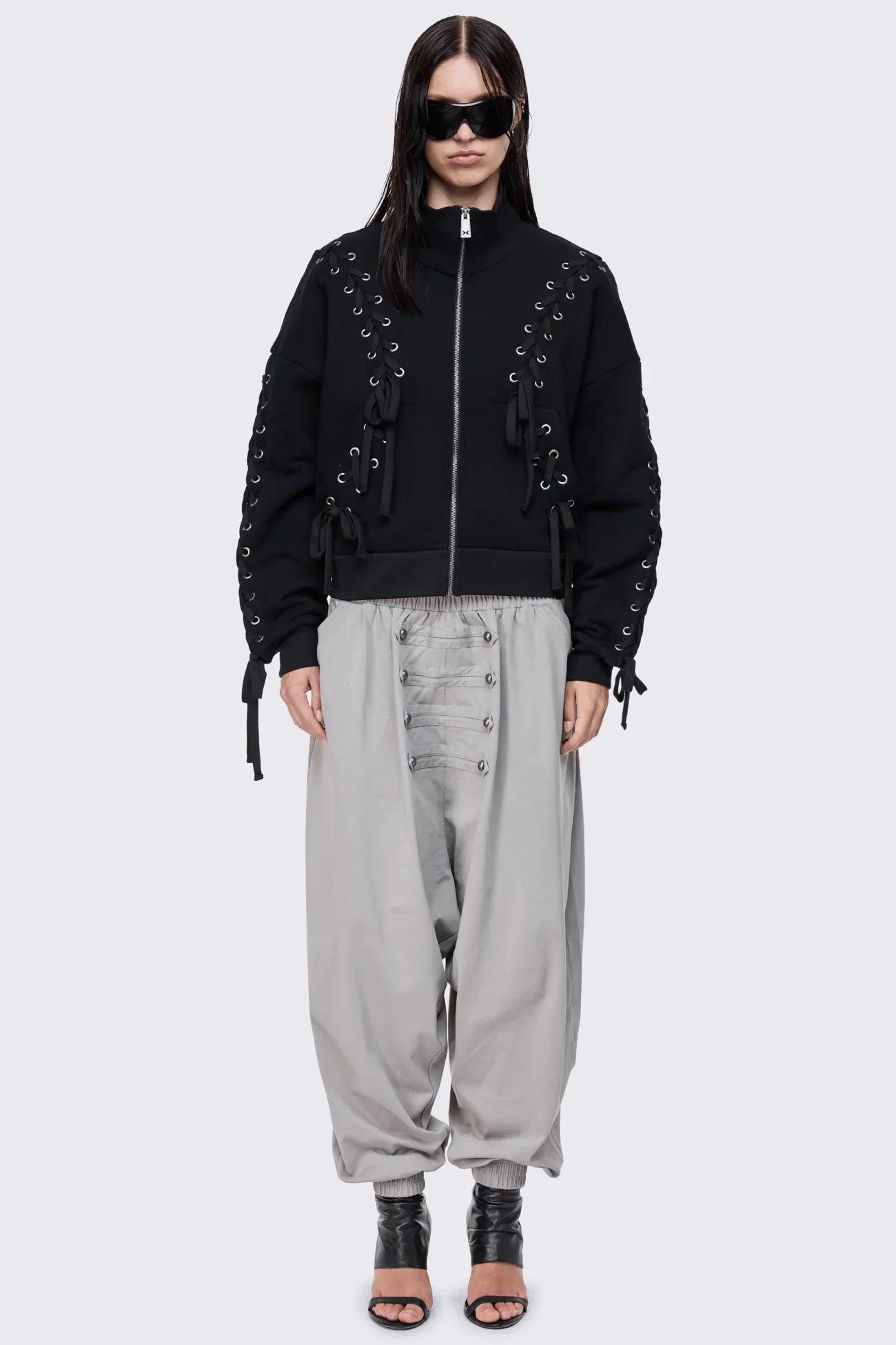 Mia Black Lace Up Funnel Zip Up Sweat