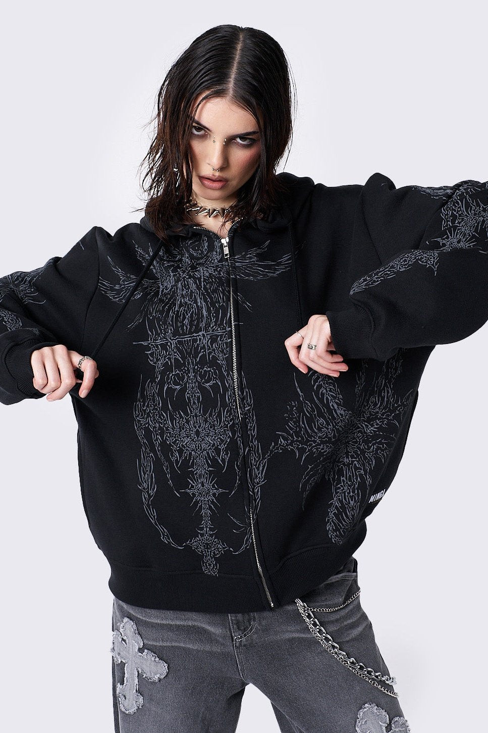 Enigmatic Black Zip Up Hoodie
