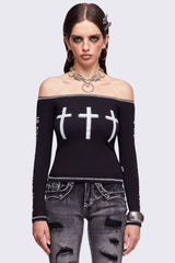 Look at Me Black Off-Shoulder Top