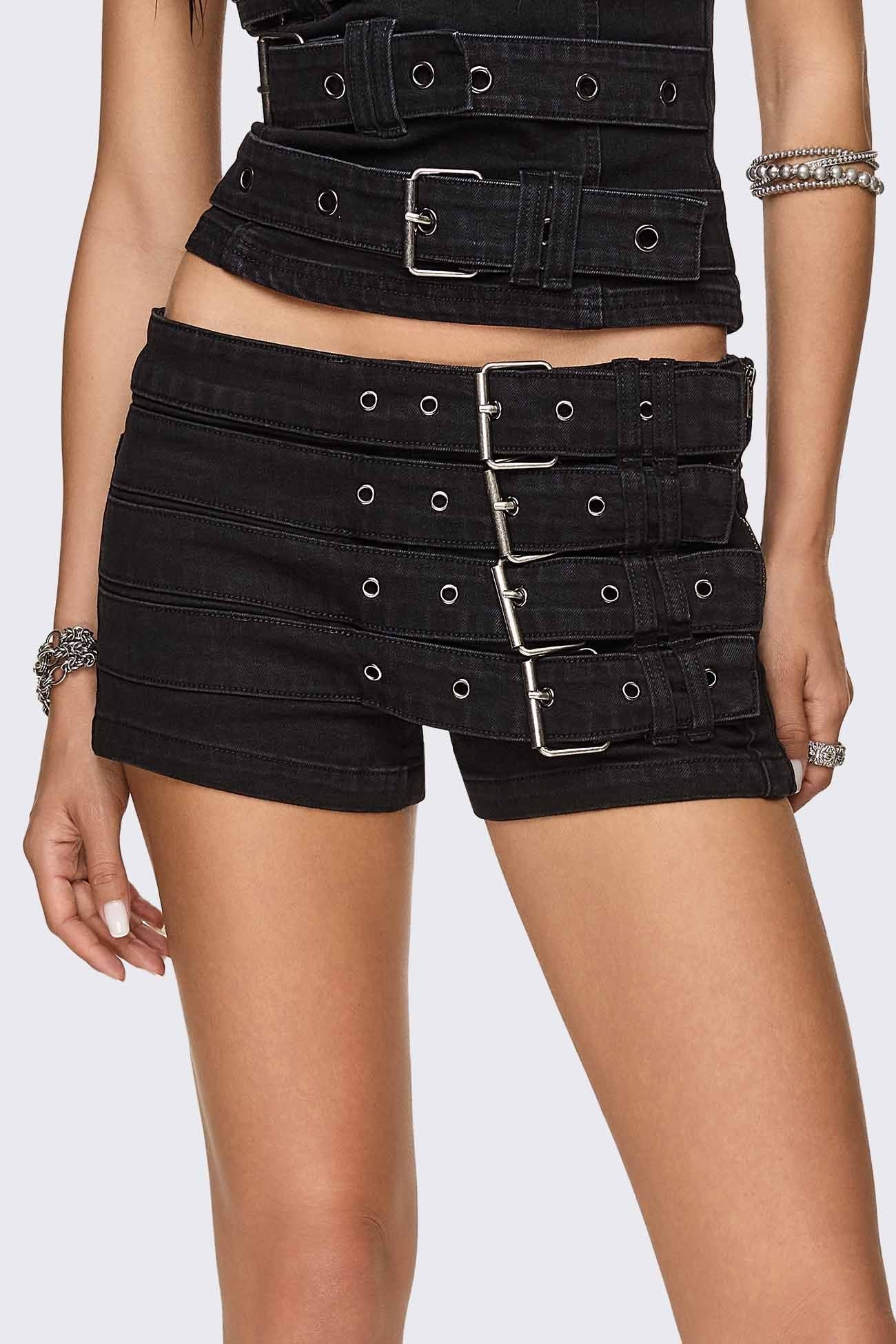 Ada Belted Mini Denim Shorts