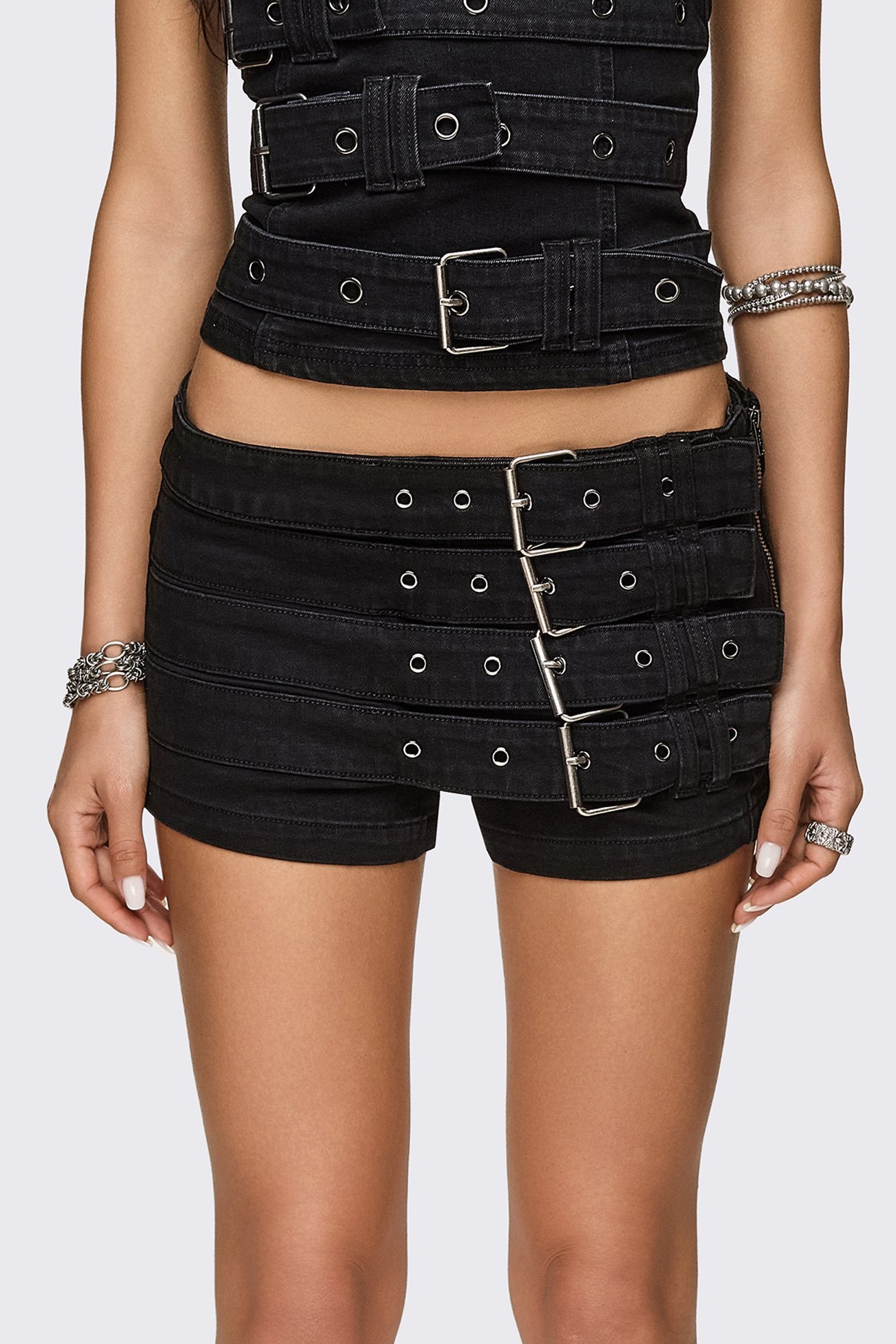 Ada Belted Mini Denim Shorts