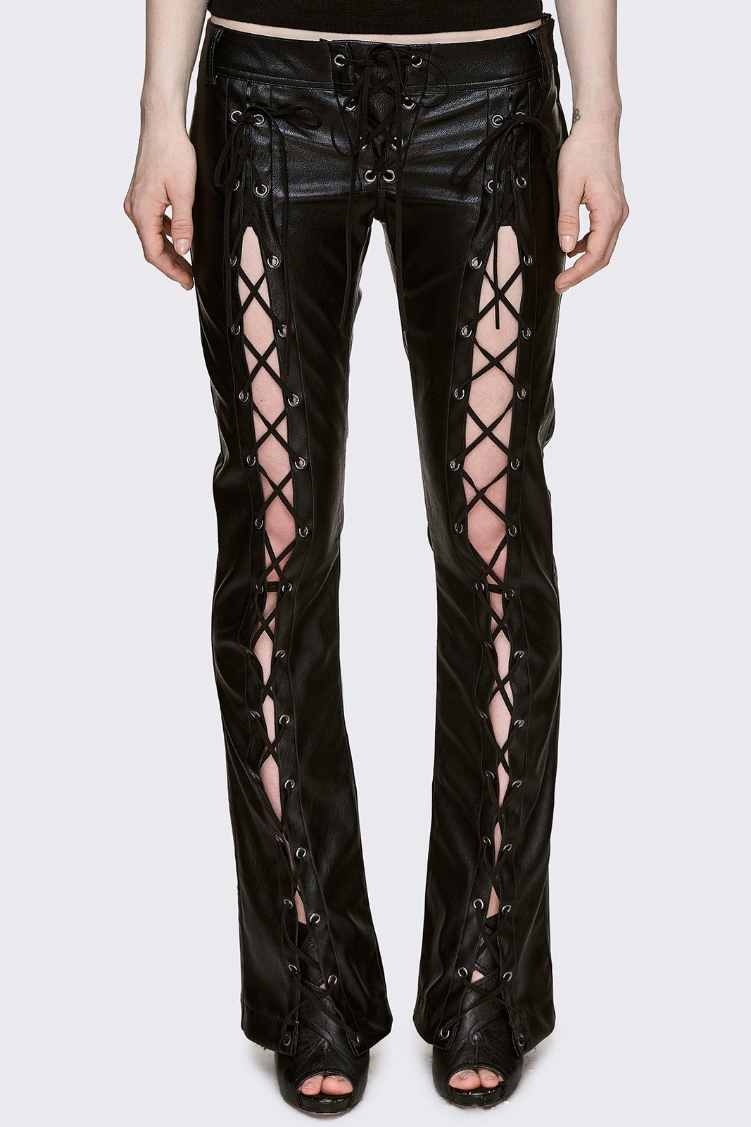 Deb Lace-Up Faux Leather Flared Pants