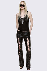 Deb Lace-Up Faux Leather Flared Pants