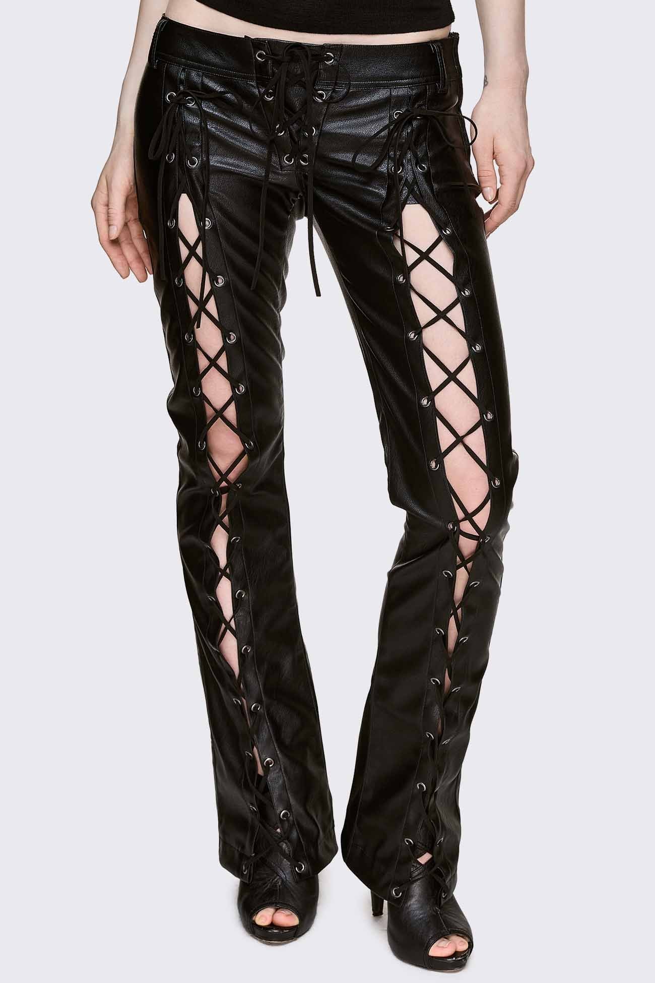 Deb Lace-Up Faux Leather Flared Pants
