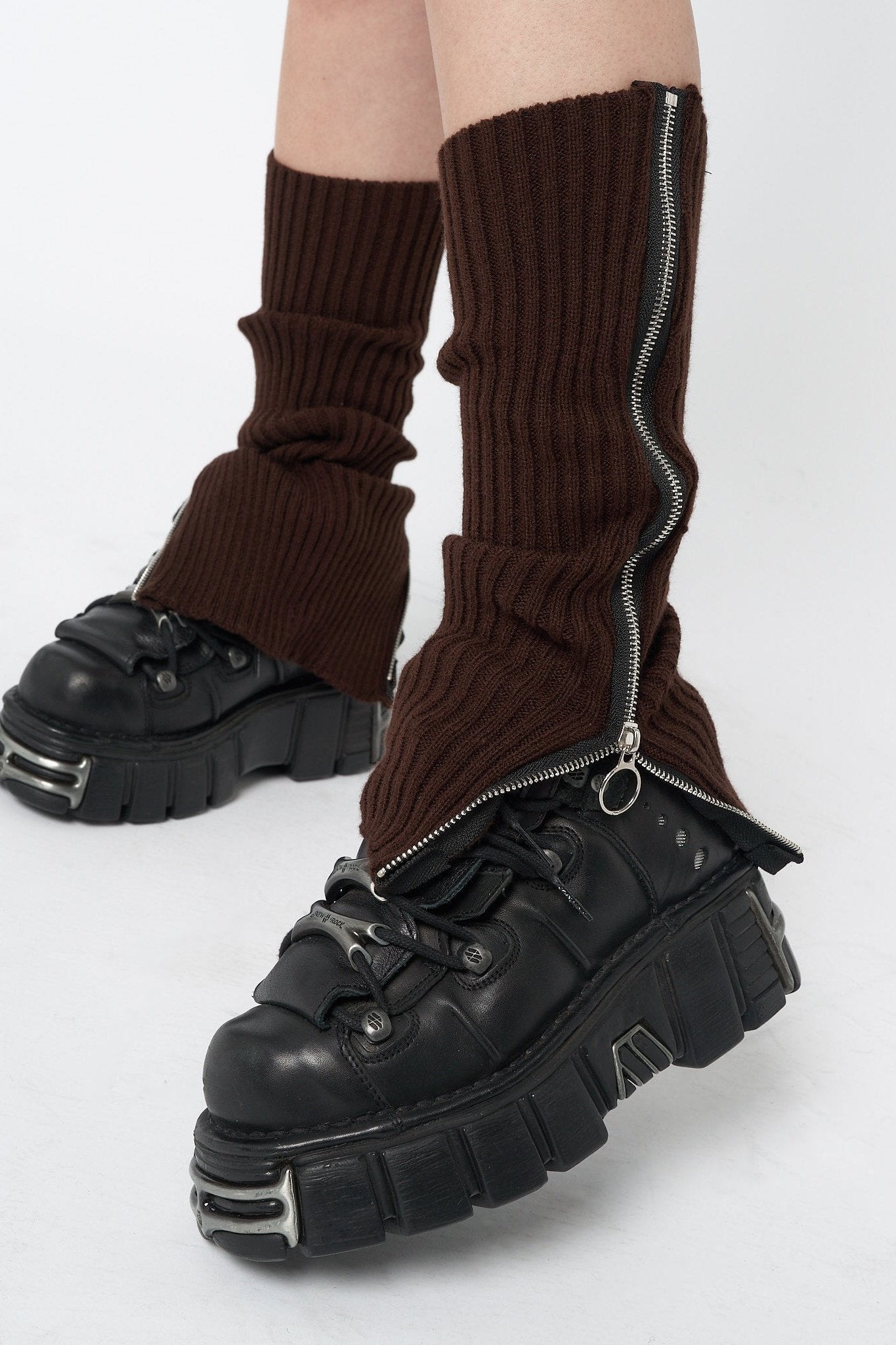 Downtown Brown Zip Up Leg Warmers