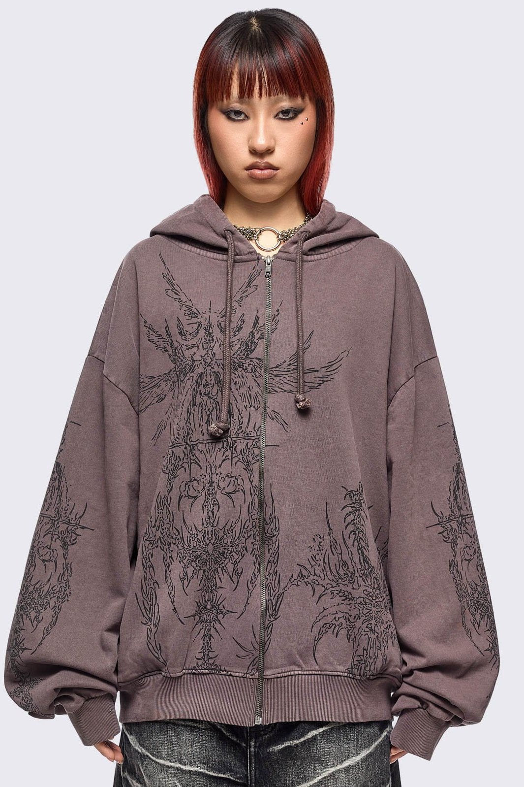Enigmatic Brown Washed Zip Up Hoodie