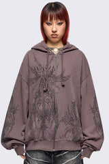 Enigmatic Brown Washed Zip Up Hoodie