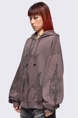 Enigmatic Brown Washed Zip Up Hoodie