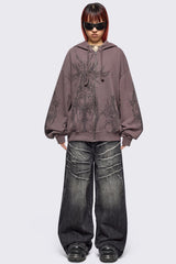 Enigmatic Brown Washed Zip Up Hoodie