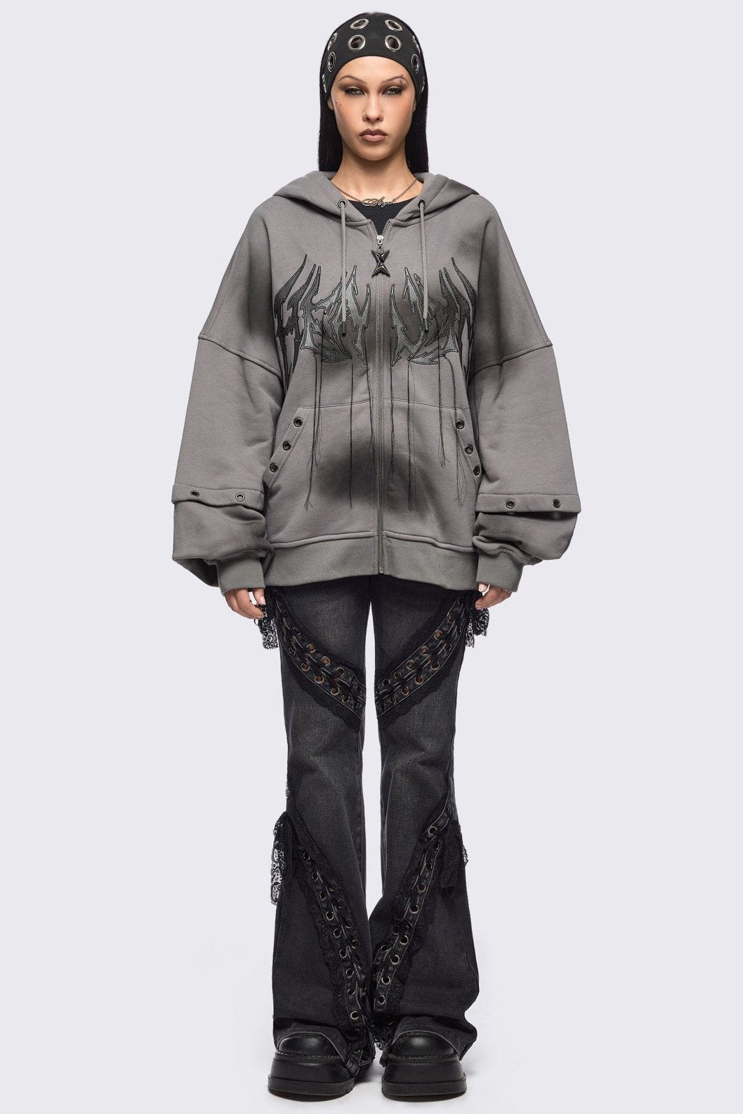 Heaven Grey Washed Zip Up Hoodie