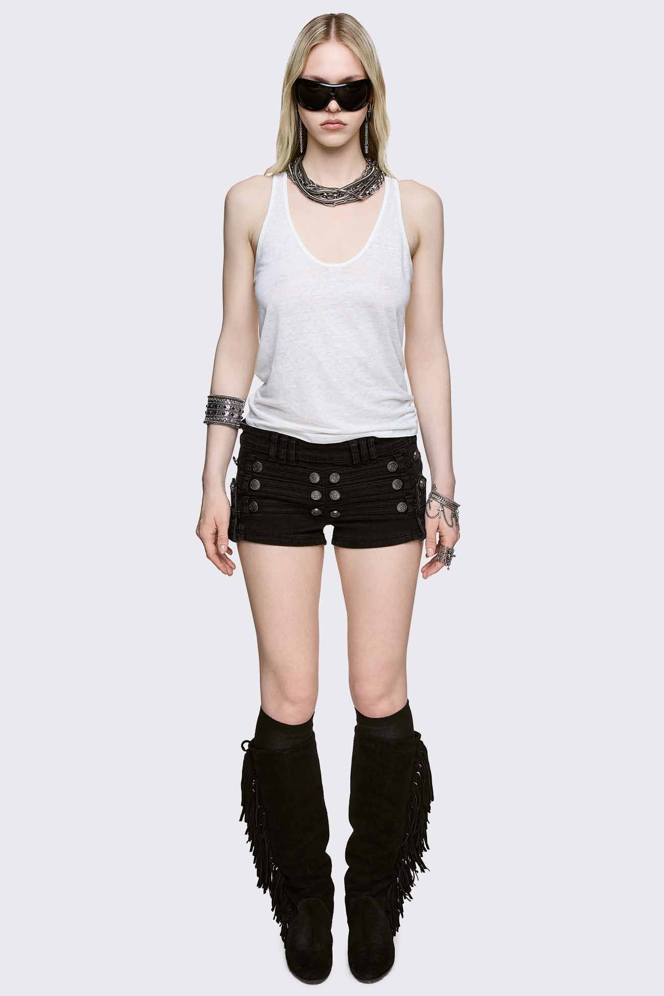 Hilda Military Mini Denim Shorts