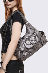 Jules Silver Faux Leather Shoulder Bag