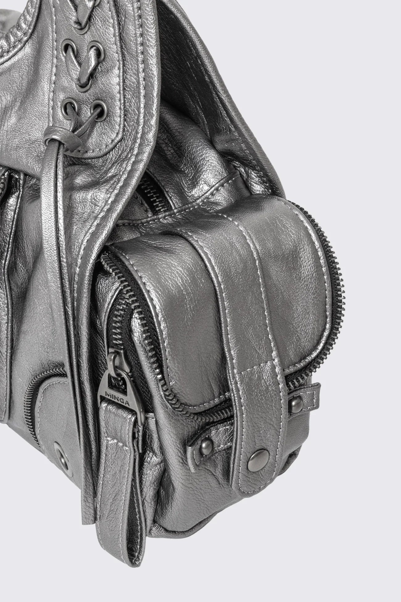 Jules Silver Faux Leather Shoulder Bag