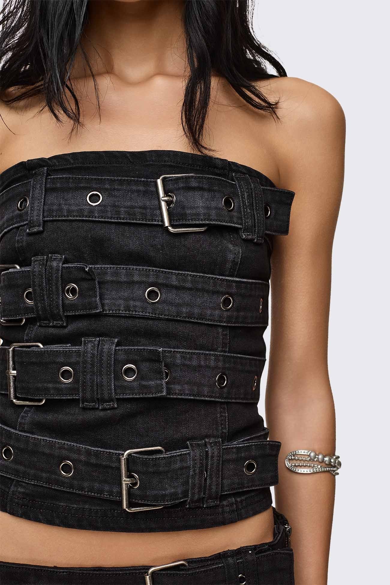 Kendrix Belted Denim Bandeau Top