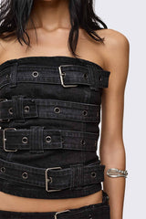 Kendrix Belted Denim Bandeau Top