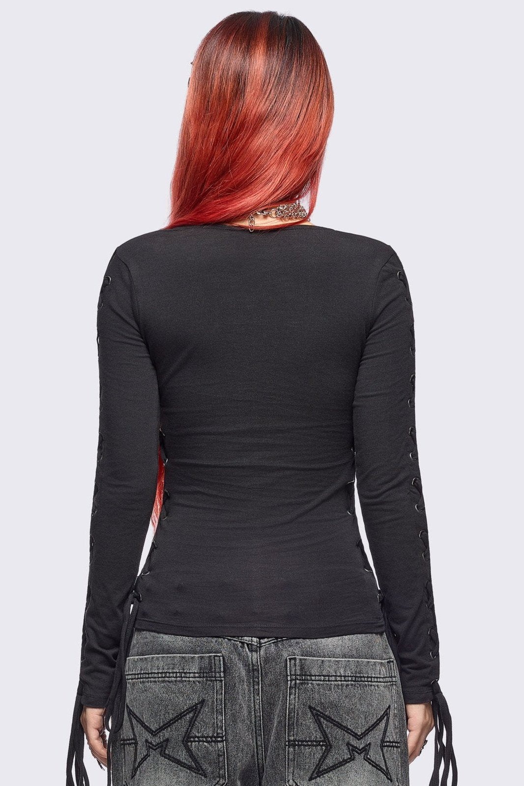 Khaela Black Lace-Up Top