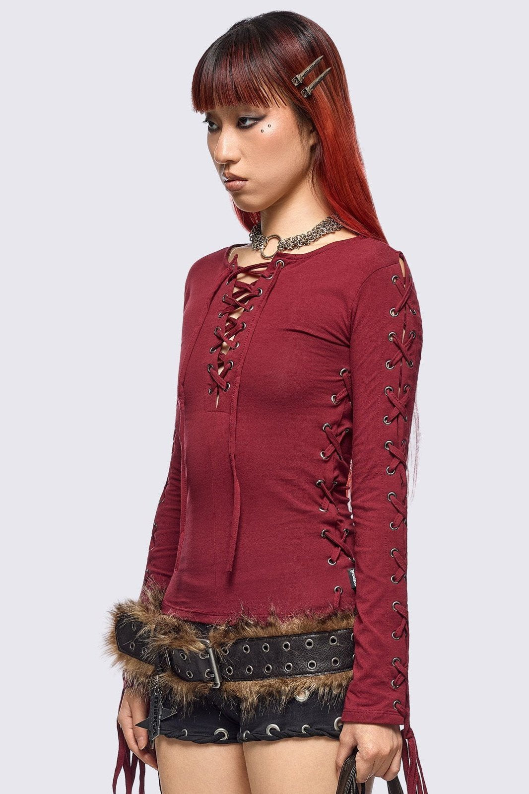 Khaela Burgundy Lace-Up Top